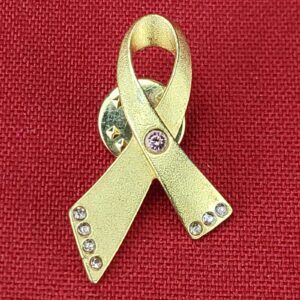 Avon Matte Gold Tone Pink Rhinestone Breast Cancer Awareness Ribbon Pin