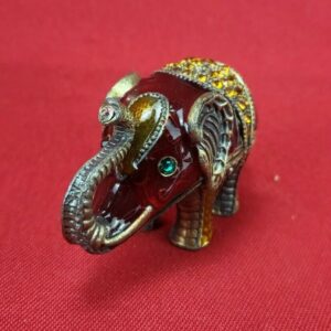 VINTAGE QIFU RED ELEPHANT RHINESTONE JEWELED & ENAMELED TRINKET BOX FIGURINE
