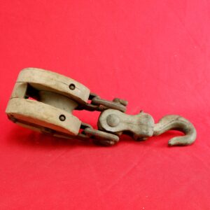 Antique Single Pulley Wood & Metal Barn Block & Tackle Hoist