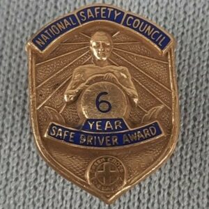 National Safety Council 6 Year Safe Driver Award Pin with Screw Back