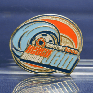 Vintage Lapel Pin Soccer Loco - Beach Soccer Jam - Ocean Waves Logo - Gold Tone