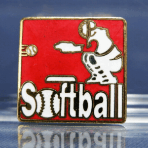 Vtg Red & Gold Toned Generic Catcher Softball Lapel Hat Sports Pin - Taiwan Made