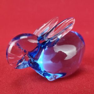 Vintage Art Glass Figurine Clear Blue Bunny Home Decor Office Paper Weight 3"
