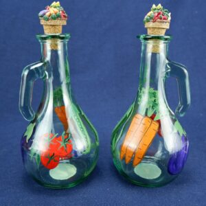 Large Hand Painted Oil & Vinegar Glass Cruet Set - Kreated by Karens