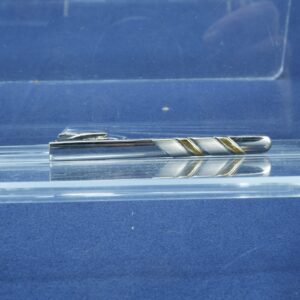 Vintage 2 2/3" Long Silver and Gold Chevron Pattern Tie Clip