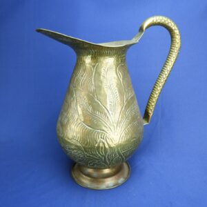 Vintage Hand Made Wrought in India Stamped Brass Elegant Pitcher with Handle