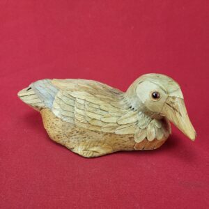 Vintage Hand- Folk Art Decoy Duck Figurine - WOOD REED WICKER BAMBOO