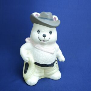 Ceramic Country Cowboy White Bear Coin Bank 7" Tall from China