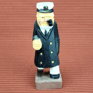 Folk Art Hand Carved Sea Captain with Pipe and Peg Leg 5.25” Tall