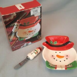 Kirklands Vintage Ceramic Snowman Dish with Spreader