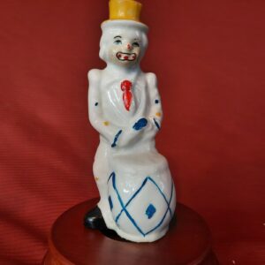 Vtg Fine Porcelain, Made in China, Vintage White Drumming Clown with Yellow Hat