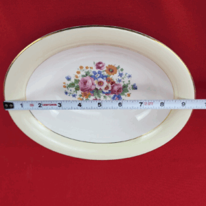 VINTAGE POPE GOSSER GOLD TRIMMED, FLORAL 7 1/8"  X  9 3/4" SERVING DISH
