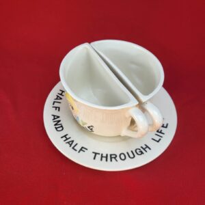 HALF AND HALF THROUGH LIFE Split Coffee mug Set with Plate Sonso, Empress Japan