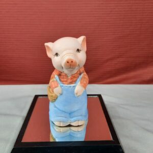 Vintage Jasco Ceramic Pig in Overalls Bell Figurine - Made in Taiwan