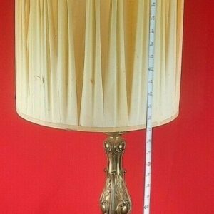 Large Vintage Cast Brass Lamp with Large Beige Drape Style Shade