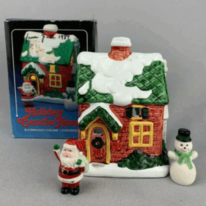 Holiday Candle House Ceramic Centerpiece Candle Holder- winter snow