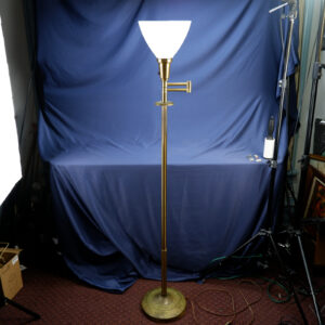 Vintage Brass MCM Torchiere Swing Arm Floor Floor Lamp w/Waffle Shade 54” Tall