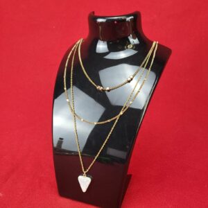Vintage Layered Gold Tone Fashion Jewelry Necklace with Stone Pendant