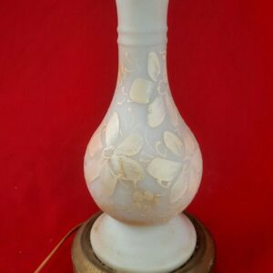 Vintage Hand Painted Floral - White Glass Desk Lamp - No Shade - Tested - Works