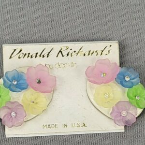 Vintage Metal Earrings With Various Pastel Flowers  Donald Richard's NEW