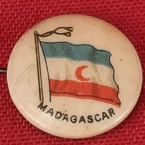 Antique Pinback - SWEET CAPORAL - 1896 Cigarette BUTTON PIN - MADAGASCAR FLAG