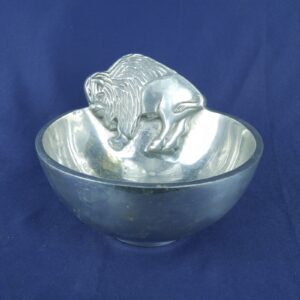 Vintage Polished Pewter Buffalo/Bison Relief Decorative Bowl