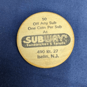 50 Off Any Sub Vintage Wooden Nickel Subway Token Iselin, New Jersey