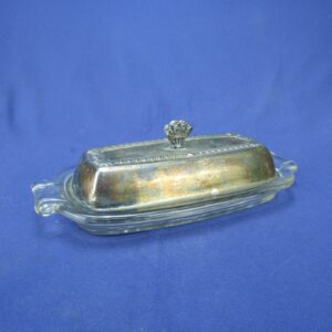 Vtg Silver-Plated Copper Decorative Salem Lid w/ Pressed Clear Glass Butter Dish