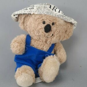 American Greetings Boomerang Bear Koala Blue Overalls & Newspaper Hat Plush