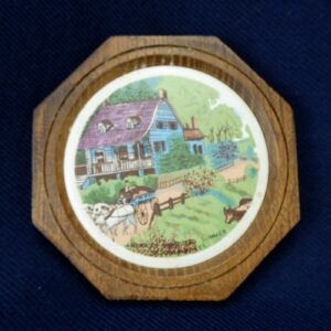 Vintage Currier & Ives Wooden Wall Hanging Plaque American Homestead Summer 4.5"