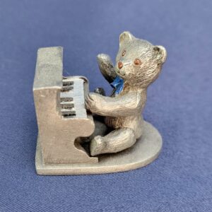 1984 Van Heusen Pewter Teddy Bear Figurine Playing the Piano
