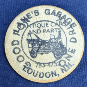 Lane's Garage Loudon, N.H. Antiques Cars and Parts Vintage Wooden Nickel