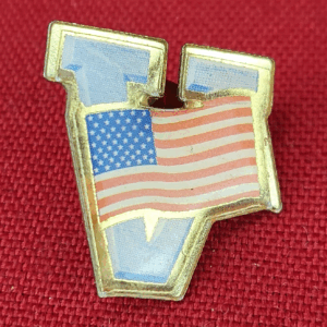 Vintage American Flag Lapel Pin Gold Tone with Epoxy Inlay with Letter V