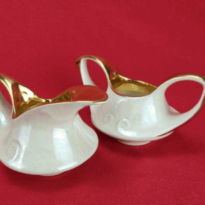 Vintage Iridescent Pearl China Co Creamer Sugar Bowl Gold Trim Lusterware