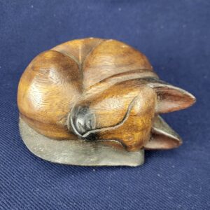 Vintage Wooden Siamese Cat Laying Down Sleeping Figurine-Hand Carved Solid Wood