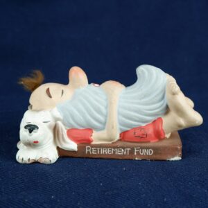 Old Man Laying Down Retirement Fund Coin Piggy Bank