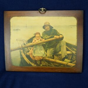Antique Emile Renouf “The Helping Hand 1881” Lithograph Print on Wood Plaque