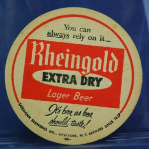 VINTAGE 1960s RHEINGOLD EXTRA DRY LAGER BEER COASTER NEW YORK 3 1/2" LIEBMANN