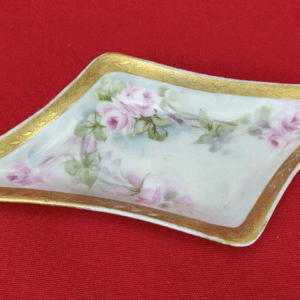 Royal Bayreuth Bavaria Diamond Shaped Dish Rose Pattern With Gold Trim