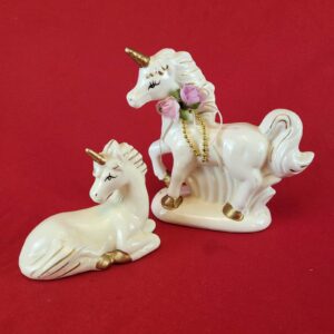 Vintage 1987 Porcelain Ceramic Momma & Baby Unicorn Figurines