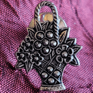 Vintage Avon Signed Silver Tone Floral Basket Lapel Pin Tie Tack