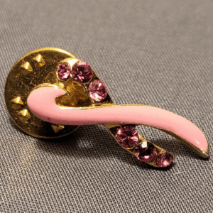 Vintage Gold Tone & Epoxy Inlay - Pink with Rhinestone Brooch Lapel Pin Tie Tack