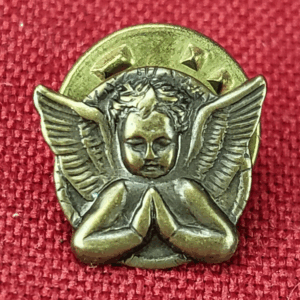 Vintage Gold Tone Embossed Copper Cherub Lapel Pin Tie Tack