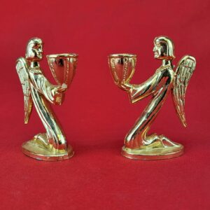 Small Christmas Style Metal Angel Candle Holders Gold Tone - Set of 2
