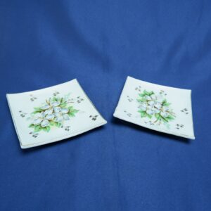 Vintage Ceramic K-110 Hand Painted Floral with Gold Trim Square Dishes Set of 2