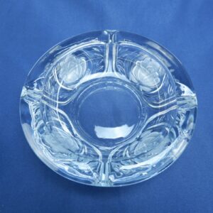 Vintage Clear Heavy Glass Ashtray with Embossed Roses KIG Indonesia 6" round