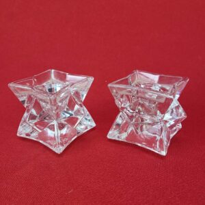 Vintage Crystal Glass Matching Candle Holders Set of 2 MCM