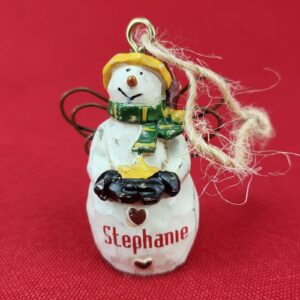 Vintage Snowman Angel Christmas Ornament Folk Art Personalized Name Stephanie