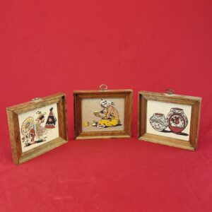 Vintage 1970's Sand Framed Art "Rainbow Way" Glazed Pueblo Pottery - Set of 3