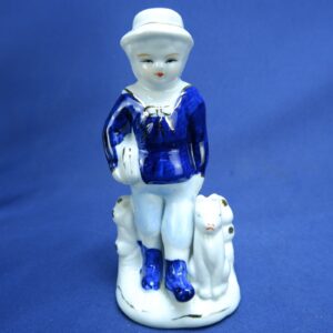 Vintage Ceramic Porcelain Blue Boy W/Dog Figurine Delft Style Made in Japan